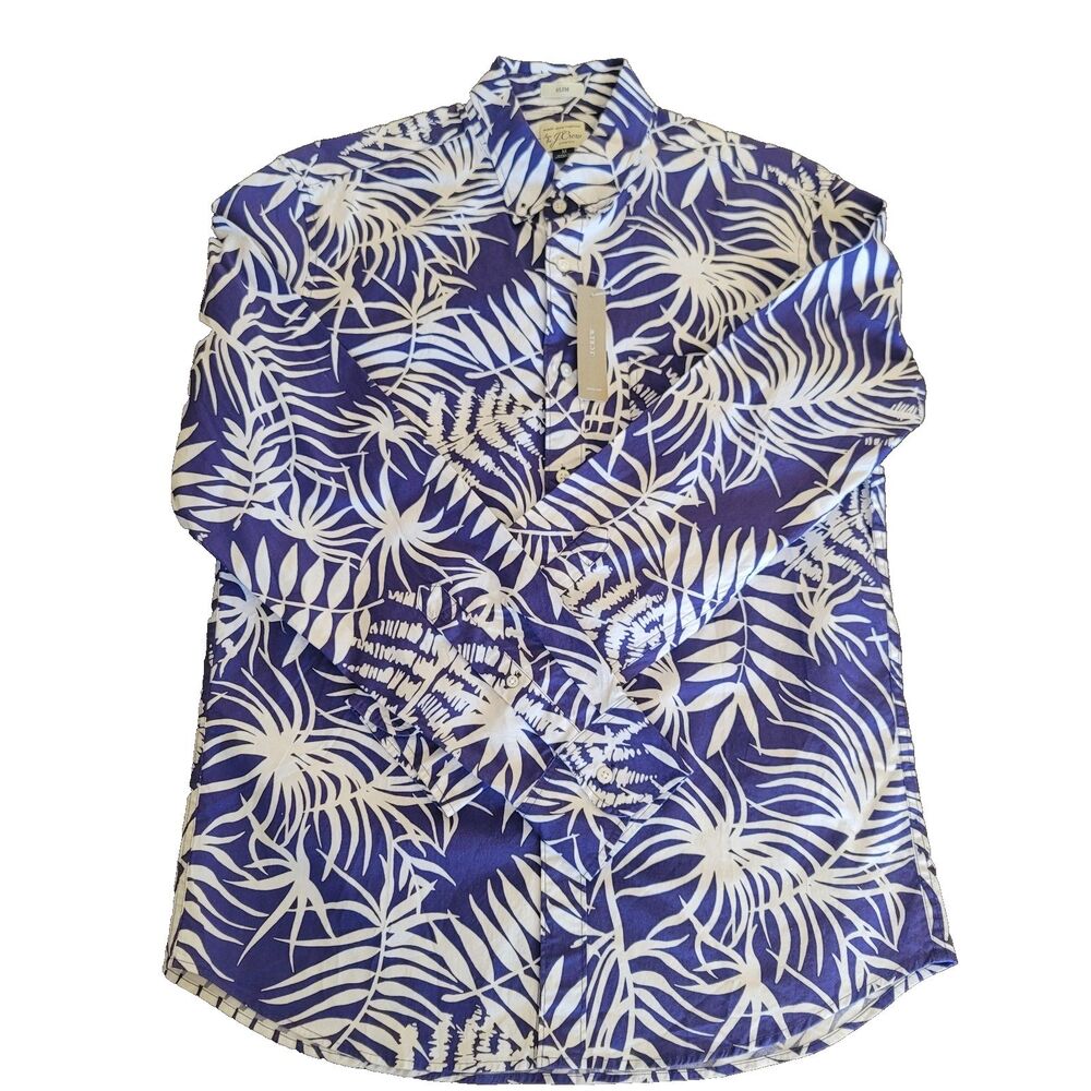 NWT J.Crew Mens Secret Wash Shirt Slim SZ M Stretch Casual Blue Vacation